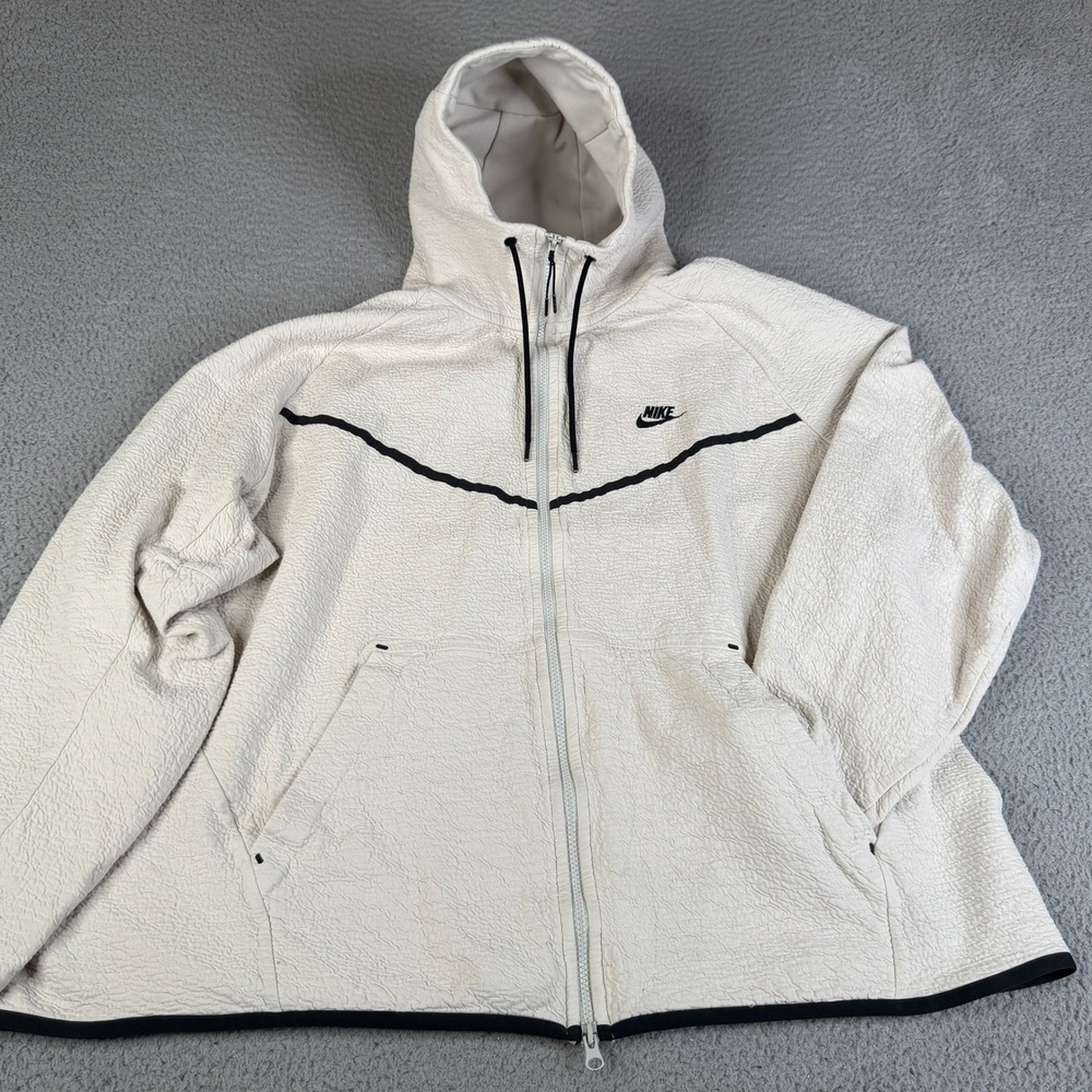 Nike Hoodie Men 4XL Cream Tech Fleece Full Zip Textured Crinkle Sweater Pullover